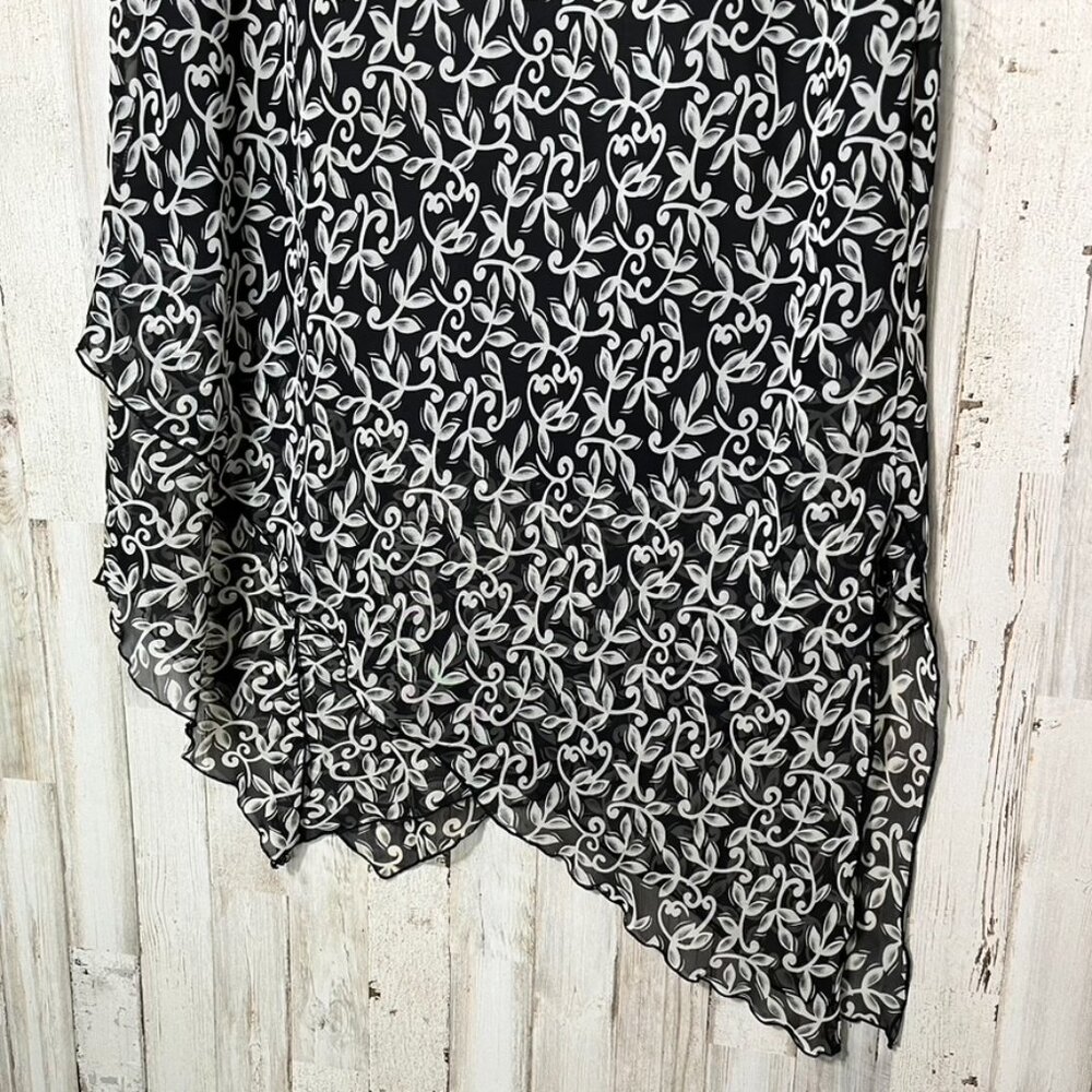 Vintage 90s Floral Black Cream Asymmetrical Midi Skirt Womens Size 8/Medium‎ - Picture 2 of 6
